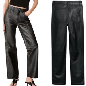 Zara NEW The Straight PU Pant Faux Leather Wide Leg Black Pants US Size 8